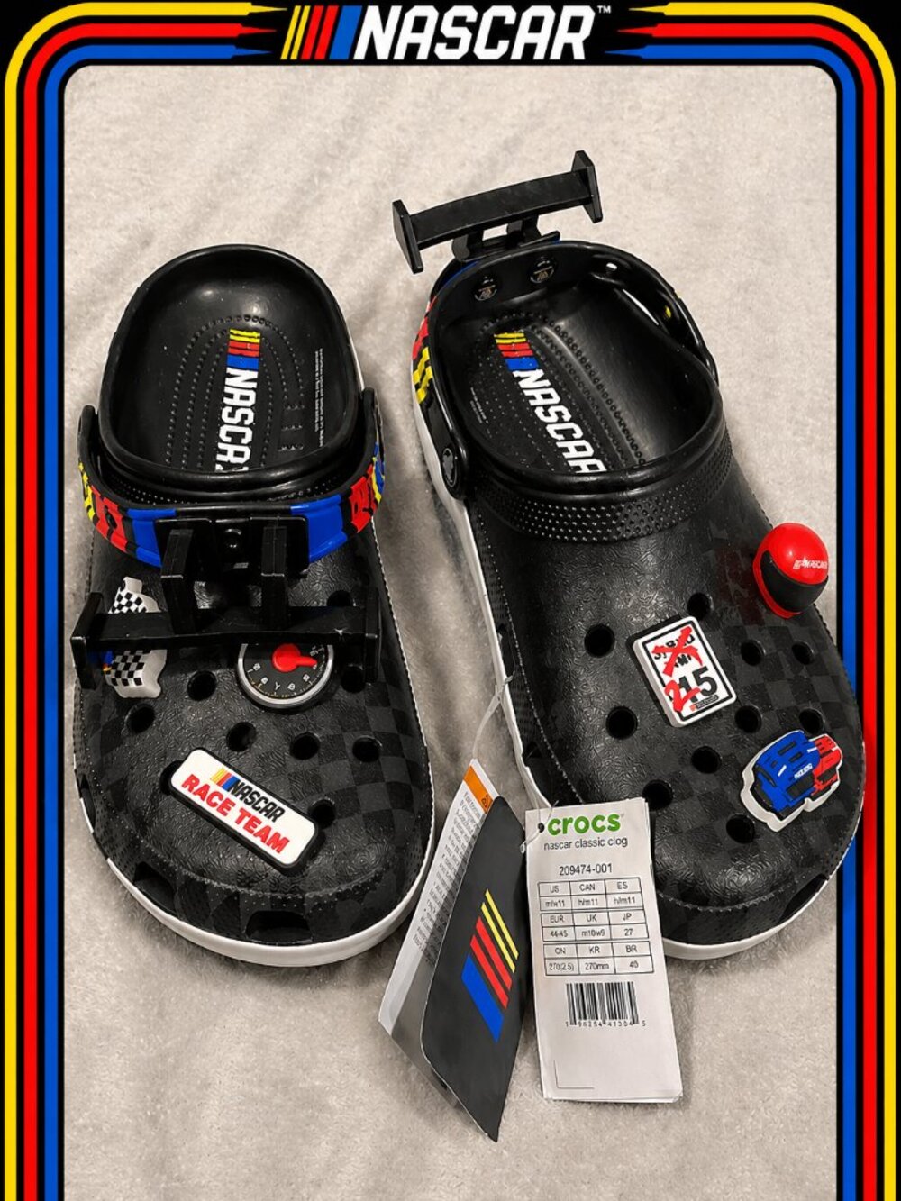 New crocs nascar clogs with light up jibbit